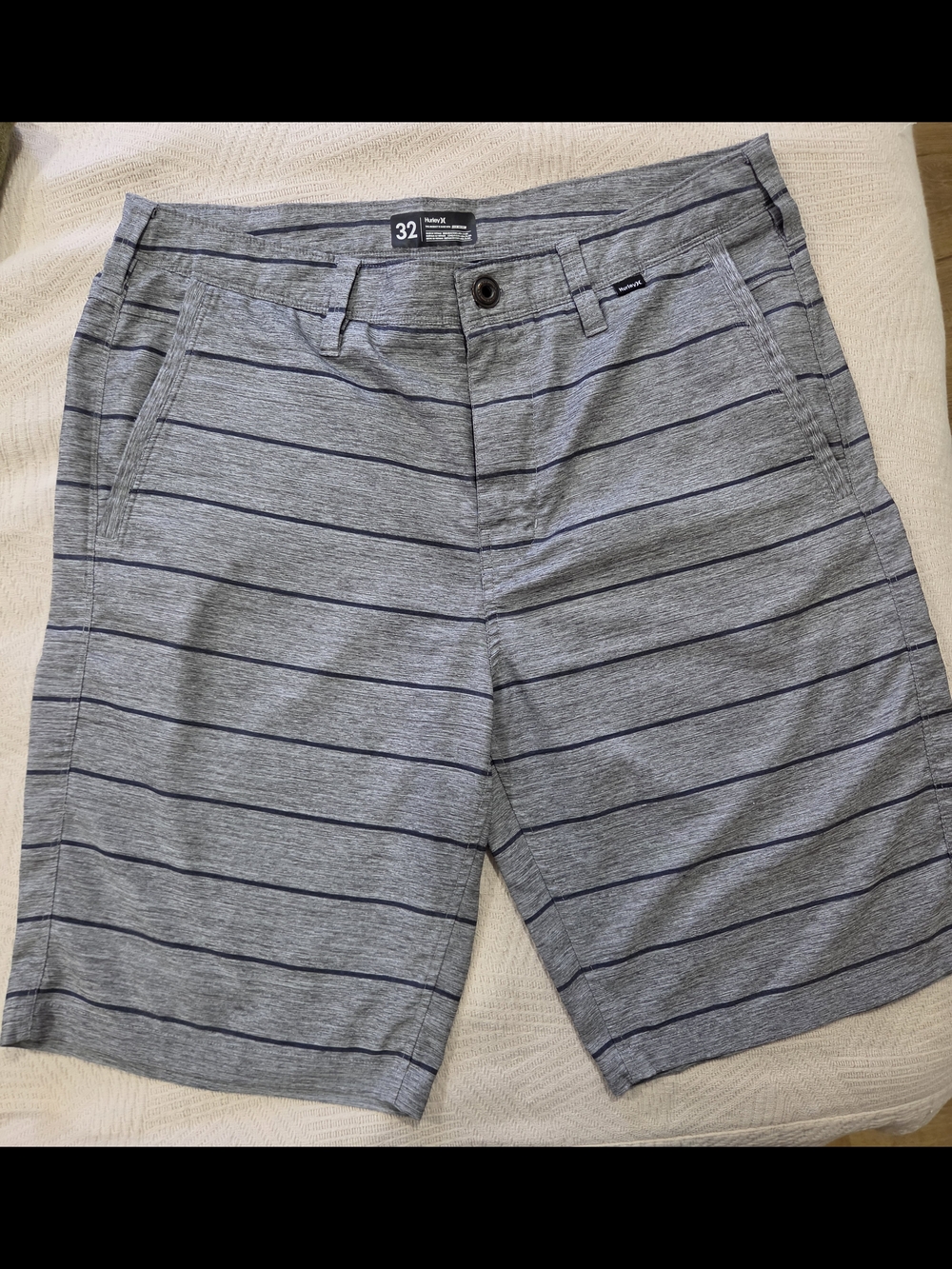 Hurley Gray & Navy Striped Flat Front Men's Short